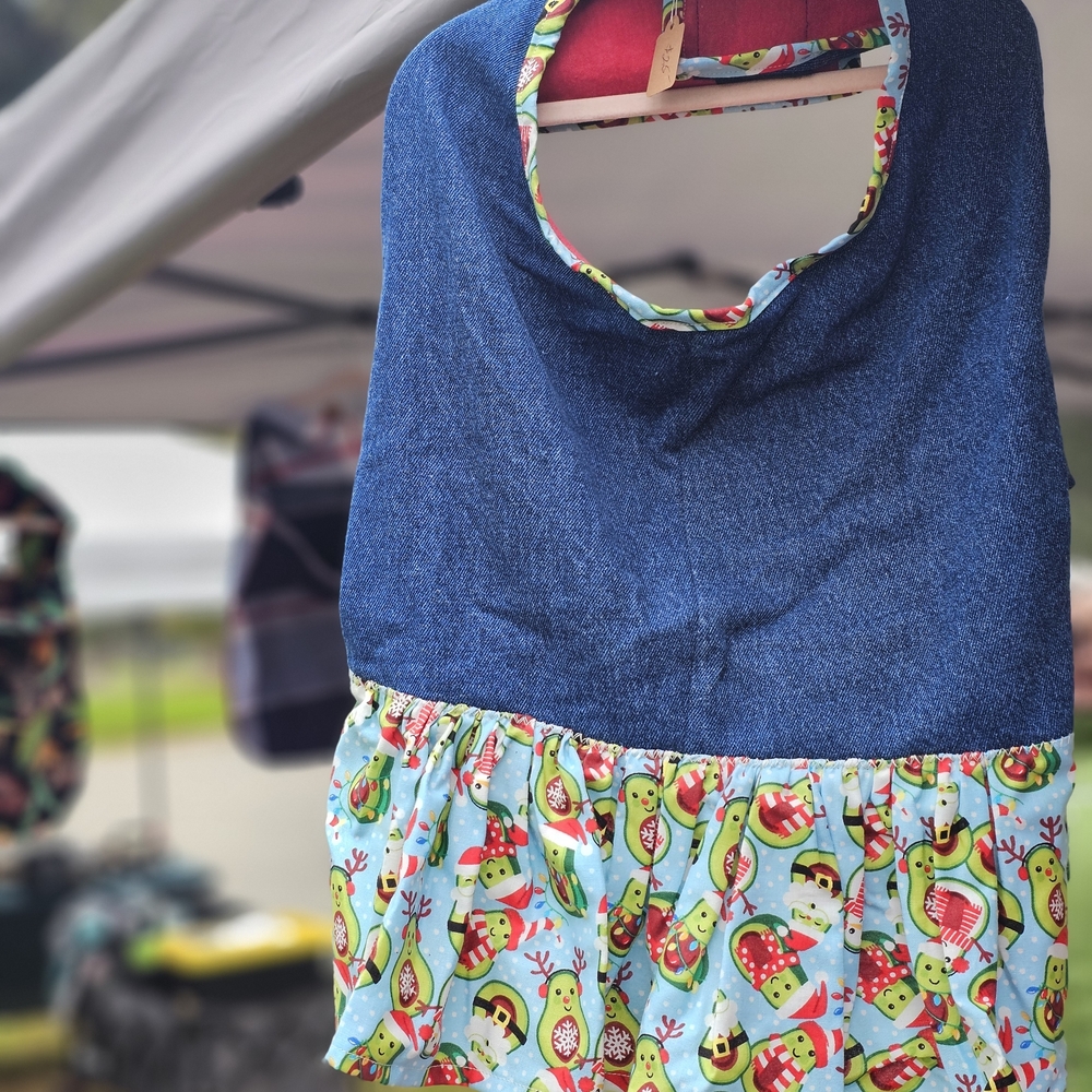 Denim and Holiday Print Dog Dress